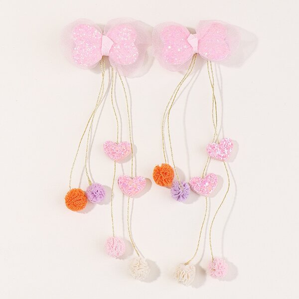 

2pcs Girls Bow Decor Hair Clip, Pink