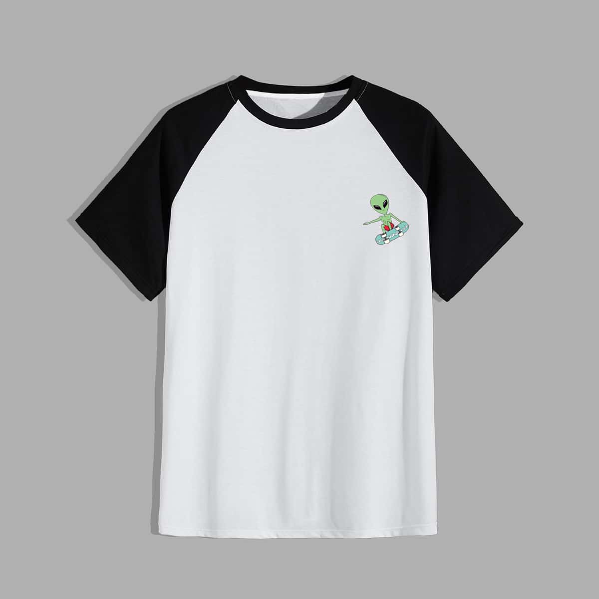 

Guys Alien Graphic Colorblock Tee, Black and white