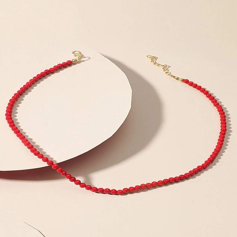 

Simple Beaded Choker, Red
