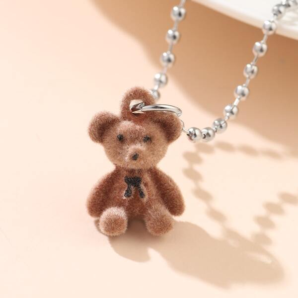 

Girls Bear Charm Necklace, Silver