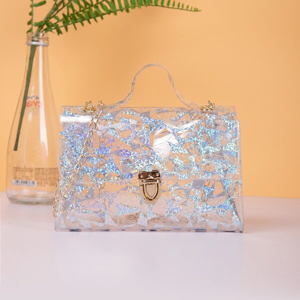 

Clear Glitter Push Lock Chain Bag