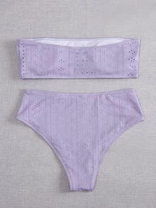 Schiffy Bandeau Bikini Set For Summer Beach Vacation - Purple - View 2