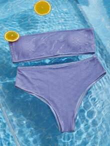 Schiffy Bandeau Bikini Set For Summer Beach Vacation - Purple - View 3