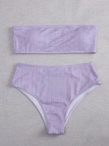 Schiffy Bandeau Bikini Set For Summer Beach Vacation - Purple - View 5