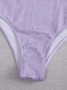 Schiffy Bandeau Bikini Set For Summer Beach Vacation - Purple - View 7