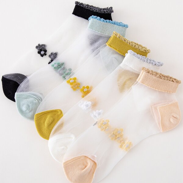 

5pairs Flower Pattern Ankle Socks, Multicolor