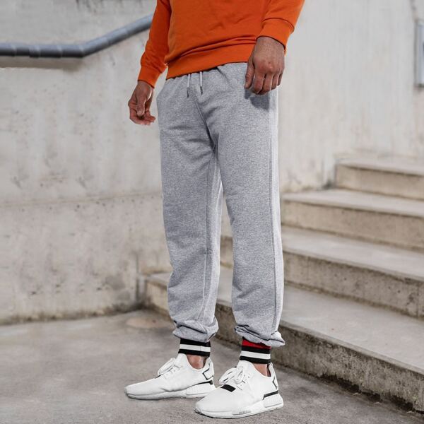 

Men Striped Print Drawstring Sweatpants, Light grey