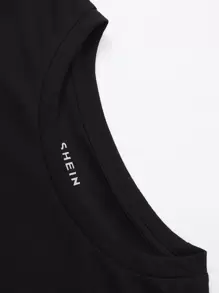 SHEIN Unity 刷和字母圖案T恤 - 黑色 - 查看 4