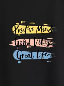 SHEIN Unity 刷和字母圖案T恤 - 黑色 - 查看 5