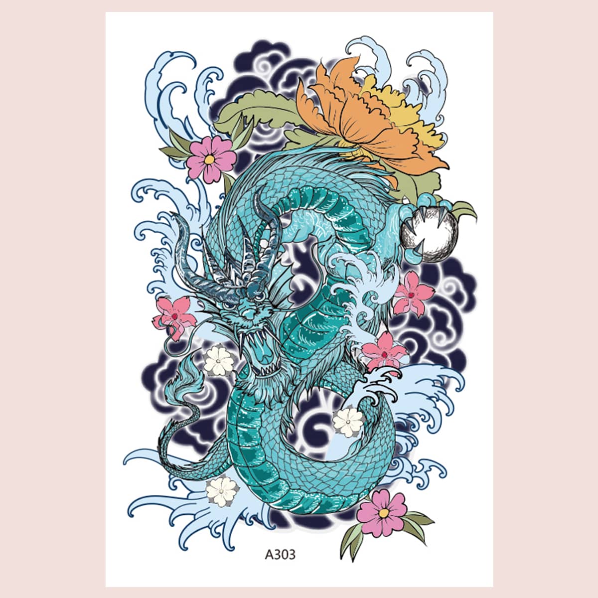 

1sheet Chinese Dragon Tattoo Sticker, Multicolor