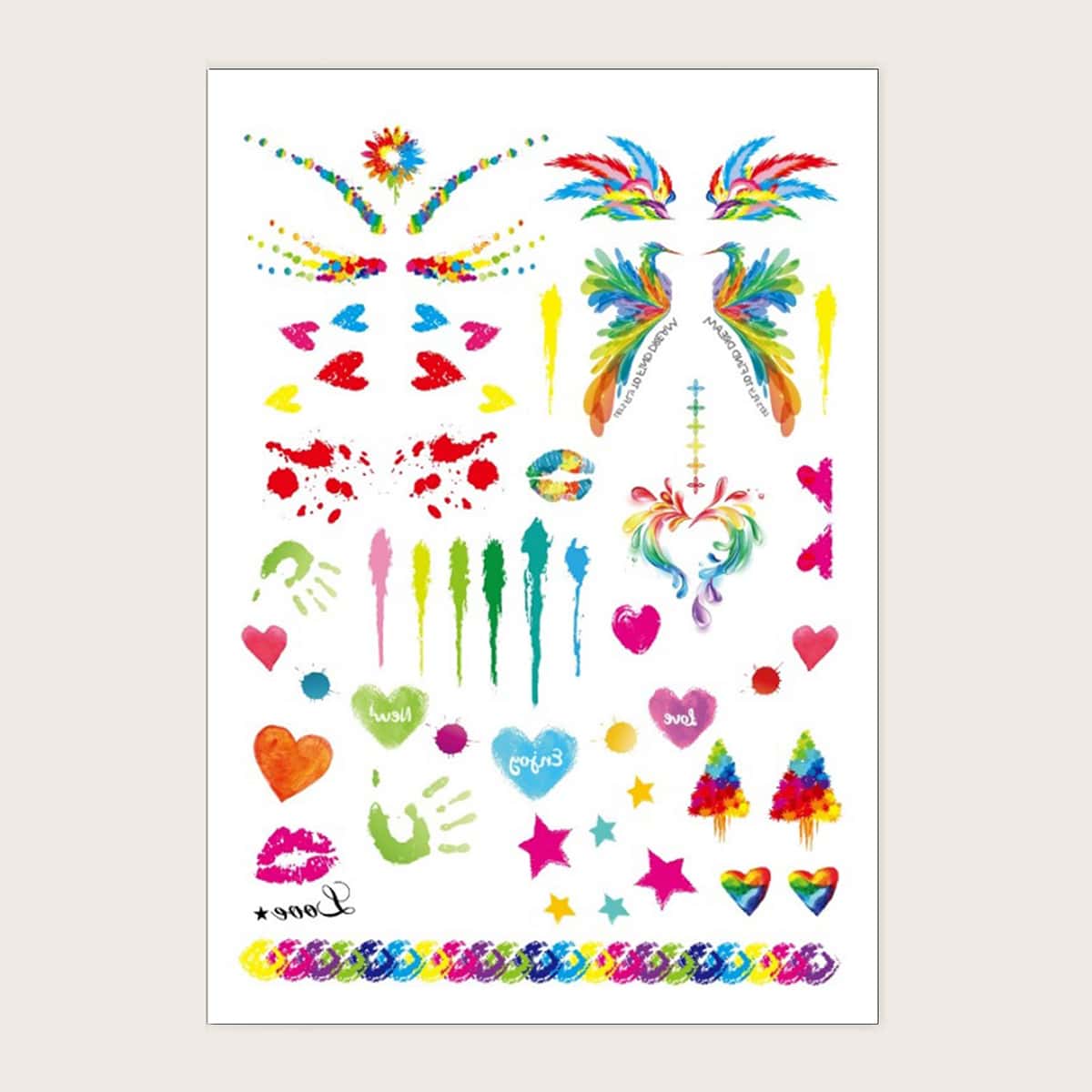 

1sheet Heart Pattern Tattoo Sticker, Multicolor