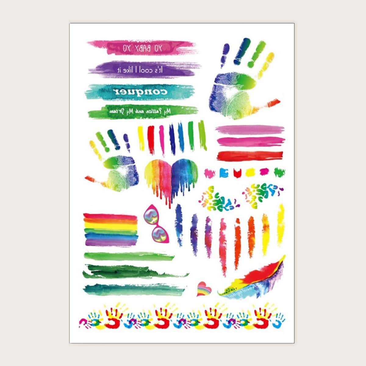 

1sheet Rainbow Stripe Tattoo Sticker, Multicolor