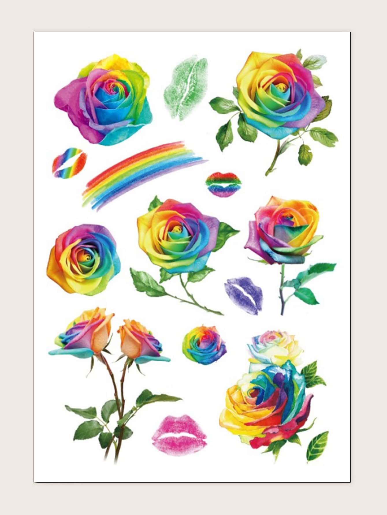 1sheet Rainbow Rose Tattoo Sticker - Multicolor - View 1