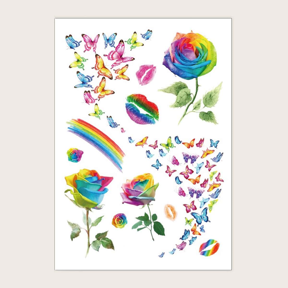 

1sheet Rainbow Rose Tattoo Sticker, Multicolor