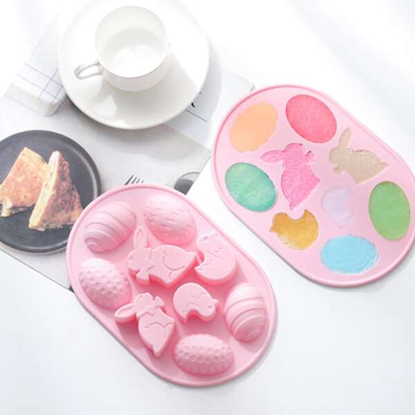 

1pc 6 Grid Easter Baking Mold, Pink