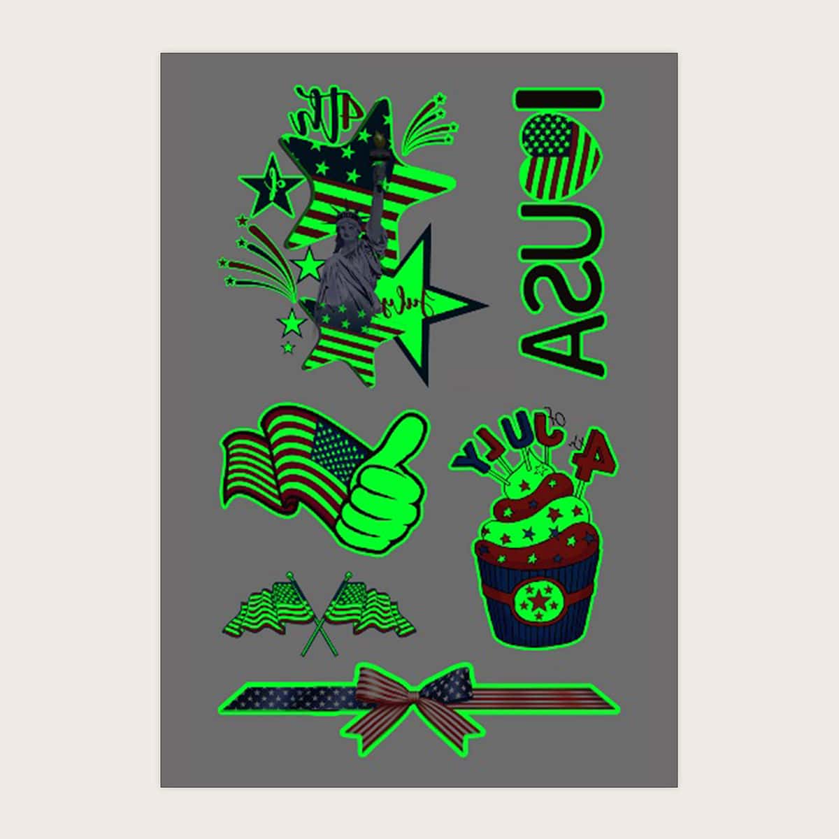 

1sheet Luminous American Flag Tattoo Sticker, Multicolor