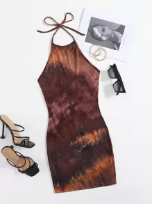 Muchica Đầm Lộ Lưng Cà vạt nhuộm Gợi cảm - Nhiều màu - Xem 1