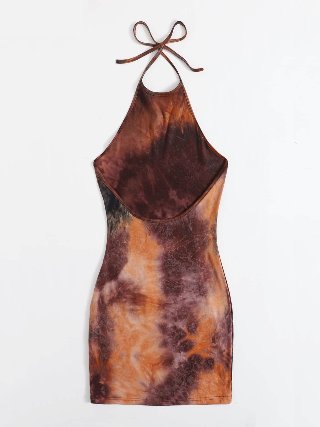 Muchica Low Back Tie Dye Halter Dress - Multicolor - View 2