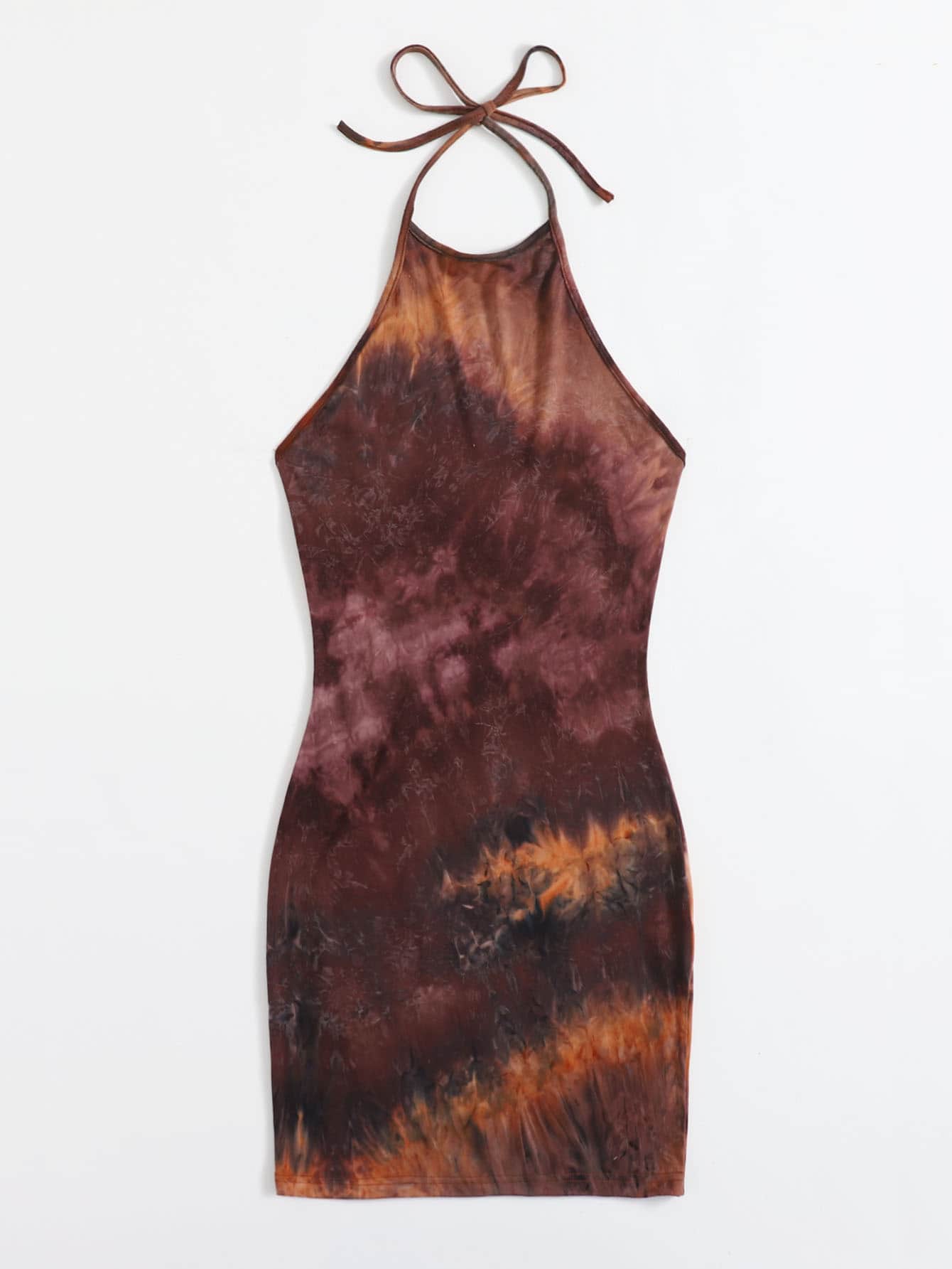 Muchica Low Back Tie Dye Halter Dress - Multicolor - View 3