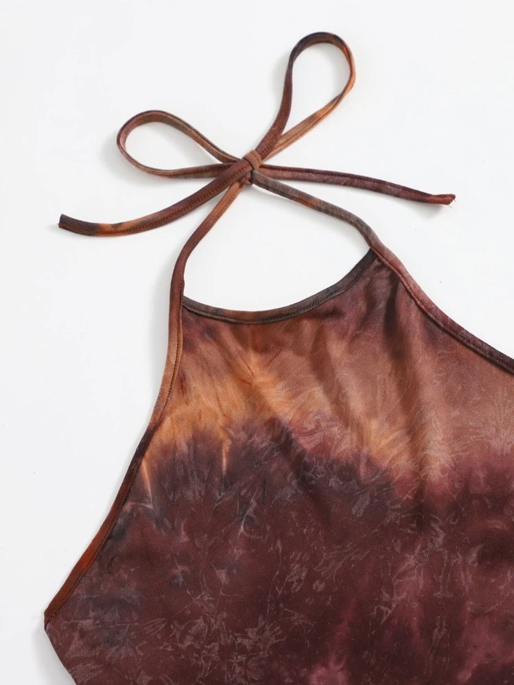 Muchica Low Back Tie Dye Halter Dress - Multicolor - View 4