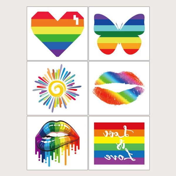 

6sheets LGBT Rainbow Pattern Tattoo Sticker, Multicolor