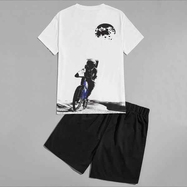 

Men Figure Graphic Tee & Track Shorts, Black and white