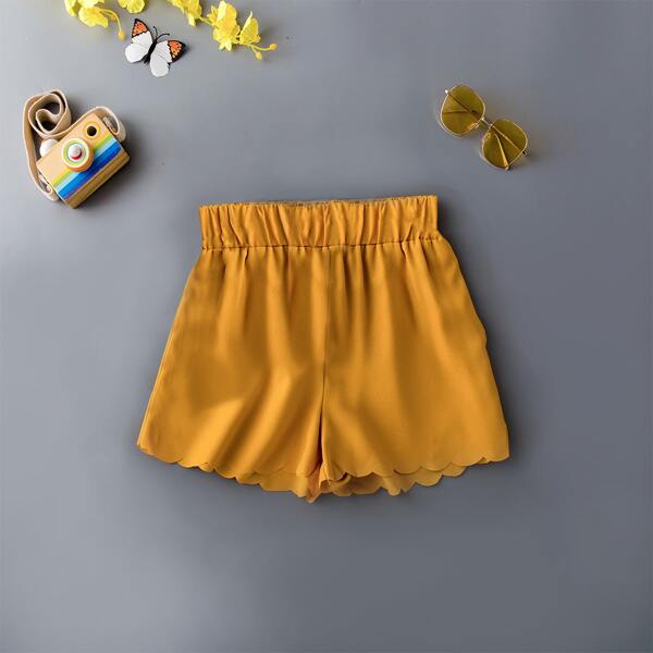 

Toddler Girls Scallop Wide Leg Shorts, Mustard yellow