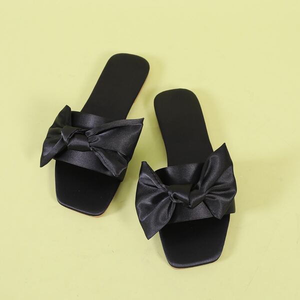 

Bow Decor Slide Sandals, Black