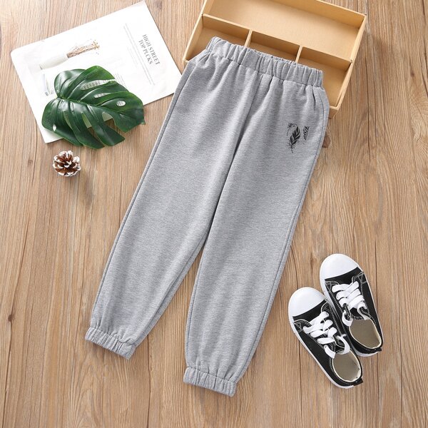 

Toddler Girls Feather Print Sweatpants, Grey