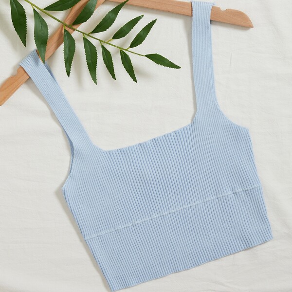 

Solid Ribbed Knit Top, Baby blue