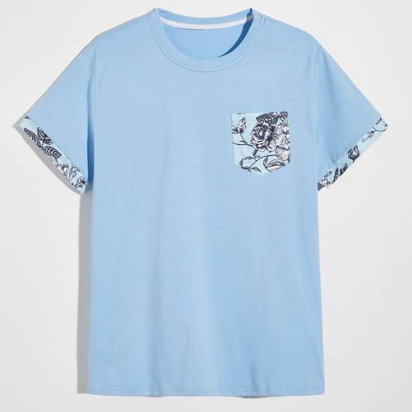 

Men Floral Print Tee, Baby blue