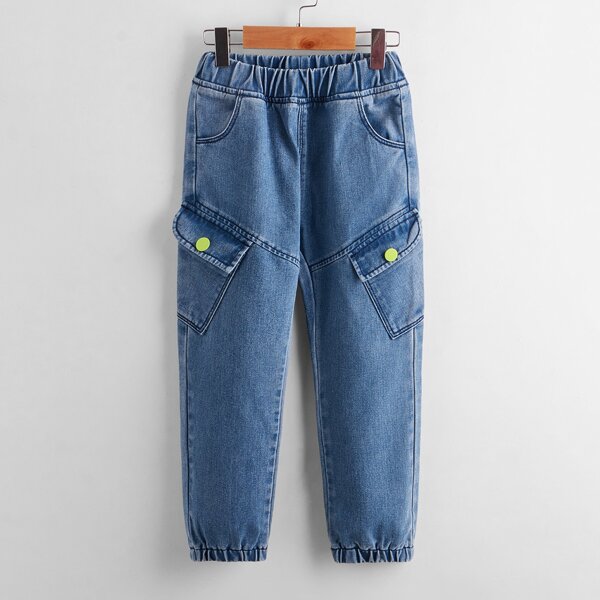 

Toddler Boys Flap Pockets Tapered Jeans, Medium wash