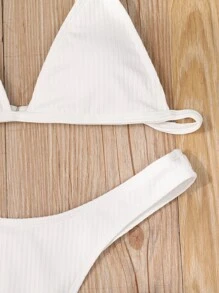 Rib Triangle High Cut Bikini, For Summer Beach Vacation - White - View 3