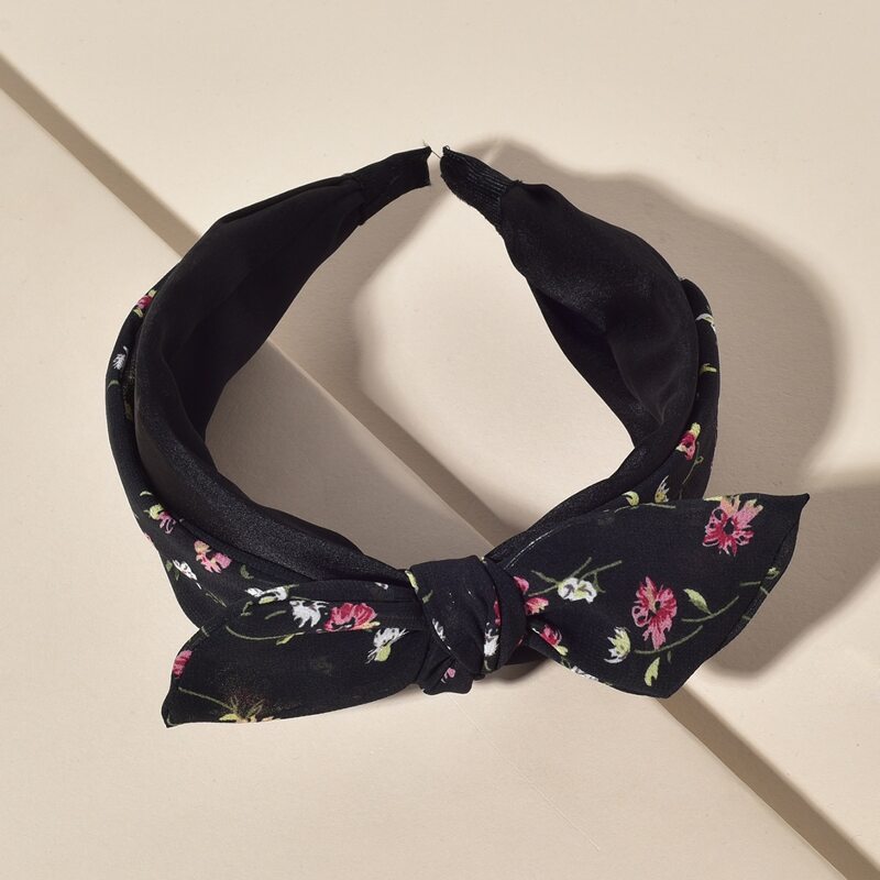 

Floral Bow Headband, Black