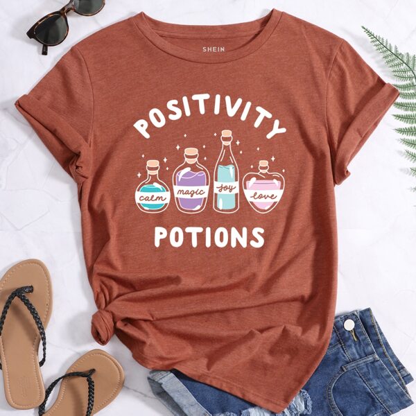

Glass Bottle And Letter Graphic Tee, Rust brown