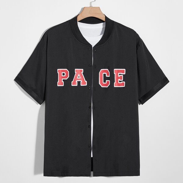 

Men 1pc Letter Graphic Shirt, Black