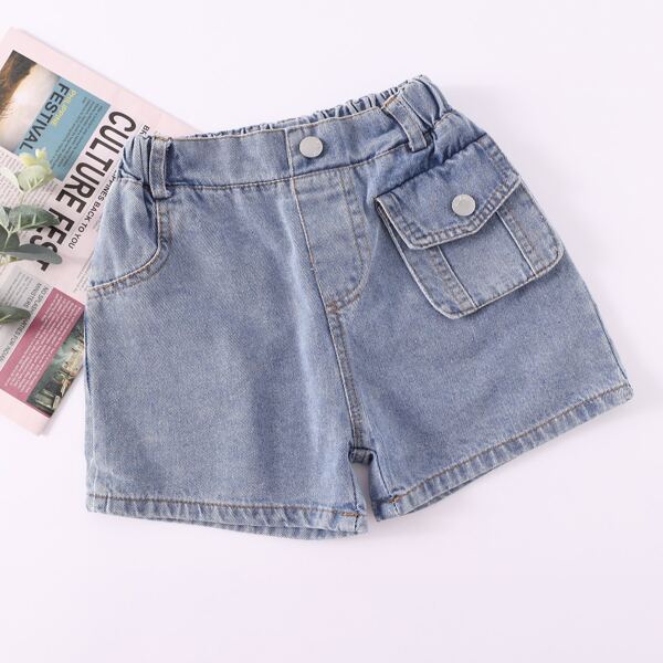 

Girls Flap Pocket Front Denim Shorts, Light wash