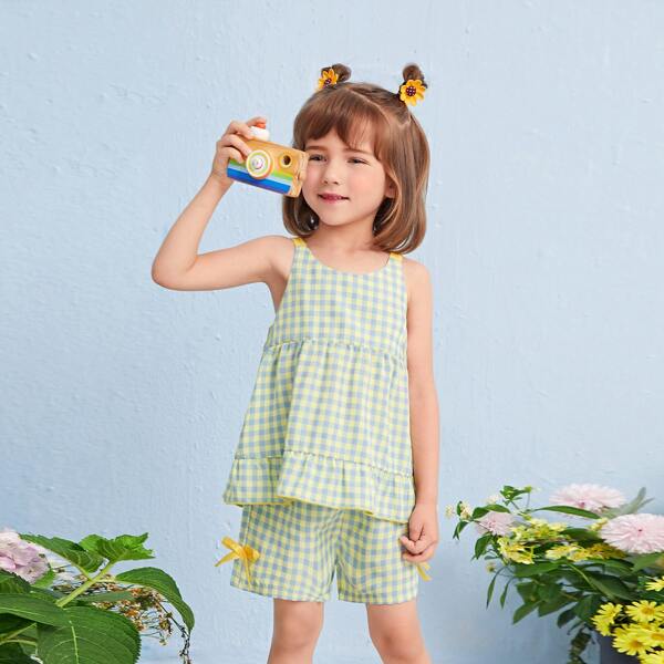 

для девочек Пижама на бретельках в клетку с бантом, Многоцветный