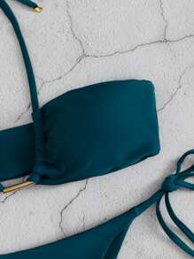 SHEIN Swim Summer Beach Halter Tie Side Bikini - Teal Blue - View 5