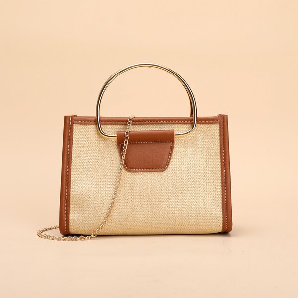 

Contrast Binding Chain Satchel Bag, Beige