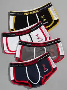 Men 4pcs Chinese Letter Graphic Boxer Brief