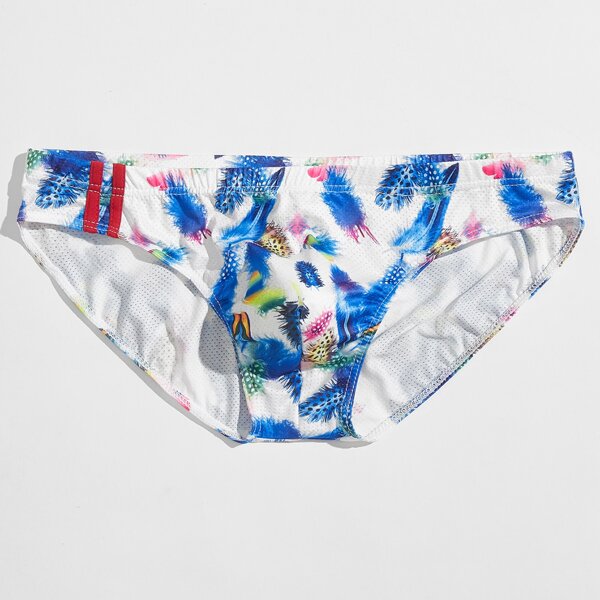 

Men Side Striped Plants Print Brief, Multicolor