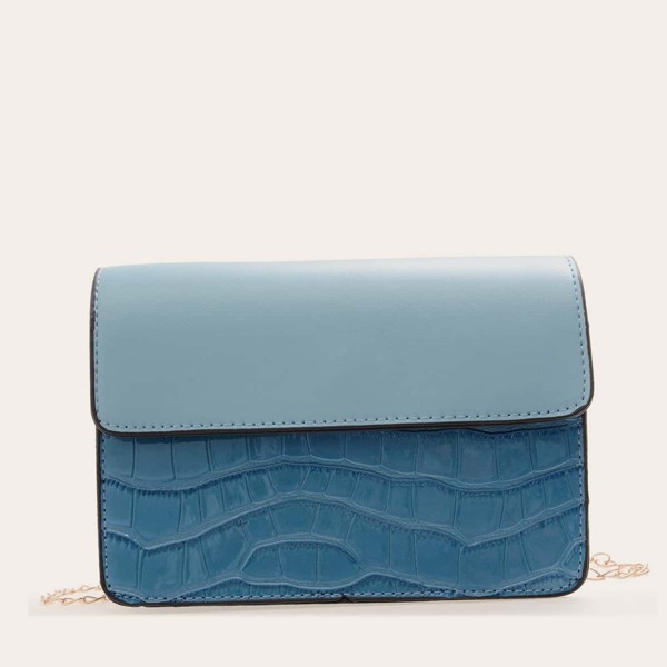 

Croc Embossed Flap Chain Bag, Blue