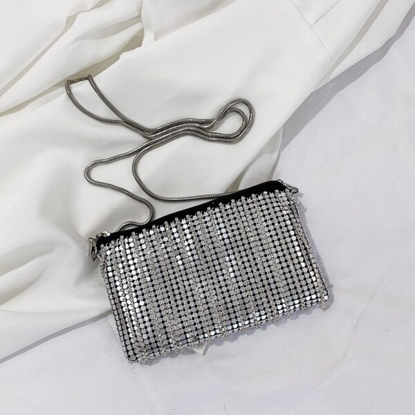 

Rhinestone Tassel Decor Chain Bag, Silver