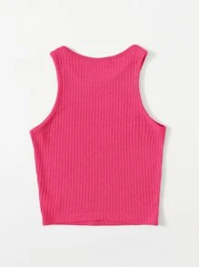 SHEIN EZwear Camiseta sin mangas de canalé liso - Rosa Fucsia - Ver 2