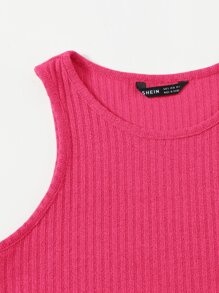 SHEIN EZwear Camiseta sin mangas de canalé liso - Rosa Fucsia - Ver 5