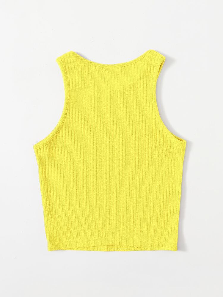 SHEIN EZwear Neon Yellow Rib-knit Tank Top - Yellow - View 2