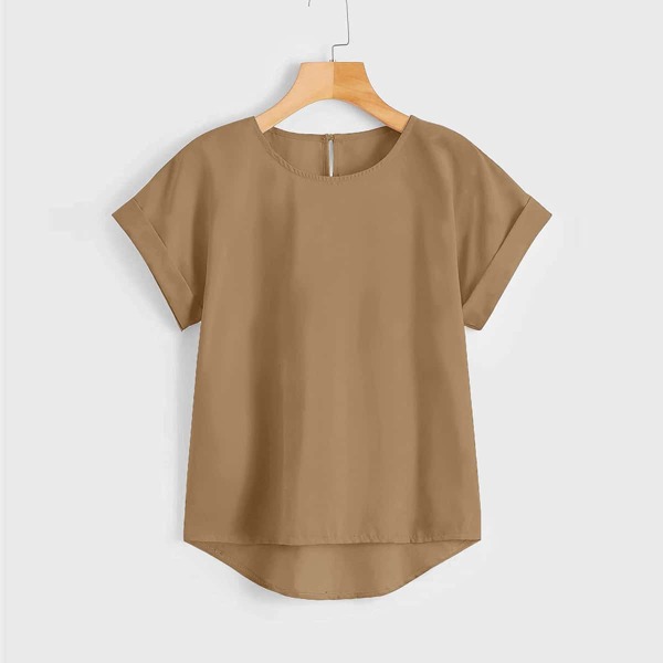 

Plus High Low Hem Batwing Sleeve Blouse, Khaki
