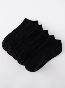 5 Pares De Calcetines Tobilleros Sólidos - Negro - Ver 1