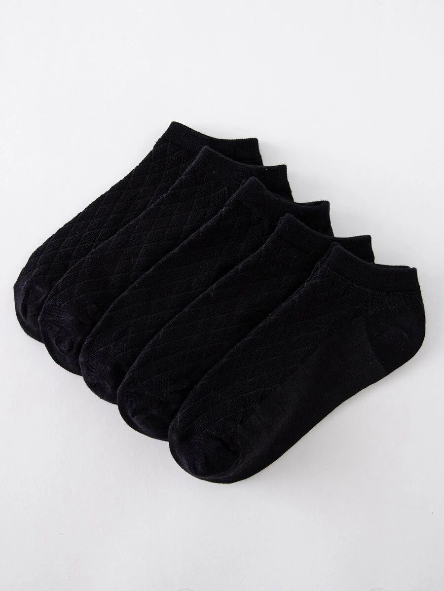 5 Pares De Calcetines Tobilleros Sólidos - Negro - Ver 1